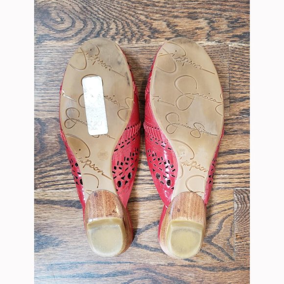 Jessica Simpson Red Leather Flats / slides - Picture 5 of 6